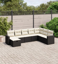 8-tlg. Garten-Sofagarnitur mit Kissen Schwarz Poly Rattan