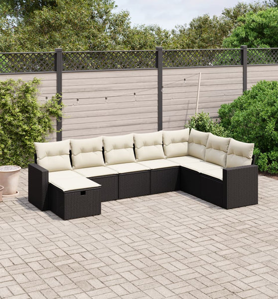 8-tlg. Garten-Sofagarnitur mit Kissen Schwarz Poly Rattan