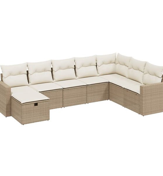 8-tlg. Garten-Sofagarnitur mit Kissen Beige Poly Rattan