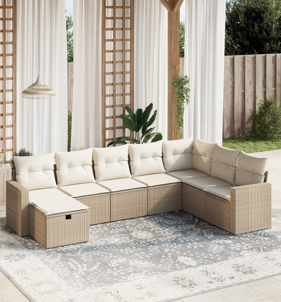 8-tlg. Garten-Sofagarnitur mit Kissen Beige Poly Rattan
