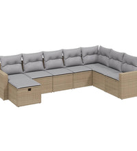 8-tlg. Garten-Sofagarnitur mit Kissen Beige Poly Rattan