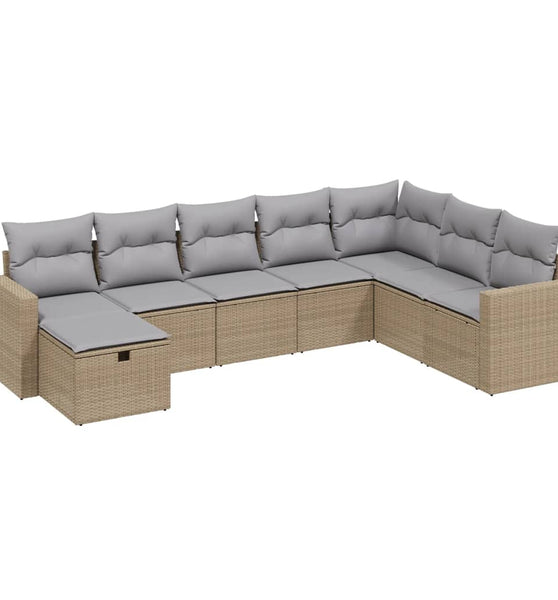 8-tlg. Garten-Sofagarnitur mit Kissen Beige Poly Rattan