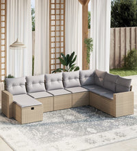 8-tlg. Garten-Sofagarnitur mit Kissen Beige Poly Rattan