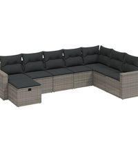 8-tlg. Garten-Sofagarnitur mit Kissen Grau Poly Rattan