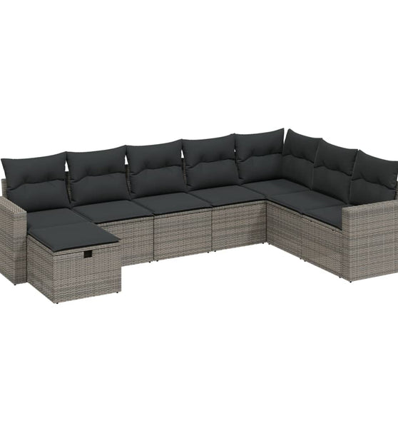 8-tlg. Garten-Sofagarnitur mit Kissen Grau Poly Rattan