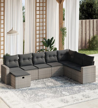 8-tlg. Garten-Sofagarnitur mit Kissen Grau Poly Rattan
