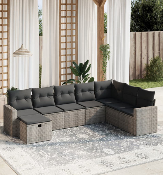 8-tlg. Garten-Sofagarnitur mit Kissen Grau Poly Rattan