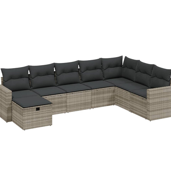 8-tlg. Garten-Sofagarnitur mit Kissen Hellgrau Poly Rattan