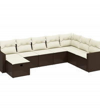 8-tlg. Garten-Sofagarnitur mit Kissen Braun Poly Rattan