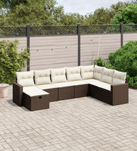 8-tlg. Garten-Sofagarnitur mit Kissen Braun Poly Rattan
