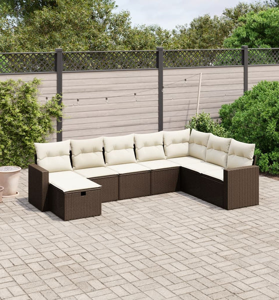 8-tlg. Garten-Sofagarnitur mit Kissen Braun Poly Rattan
