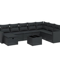 9-tlg. Garten-Sofagarnitur mit Kissen Schwarz Poly Rattan