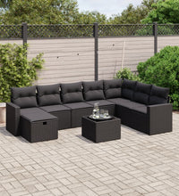 9-tlg. Garten-Sofagarnitur mit Kissen Schwarz Poly Rattan