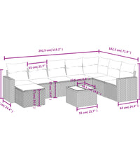 9-tlg. Garten-Sofagarnitur mit Kissen Schwarz Poly Rattan