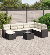 9-tlg. Garten-Sofagarnitur mit Kissen Schwarz Poly Rattan