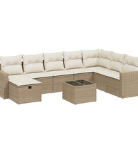 9-tlg. Garten-Sofagarnitur mit Kissen Beige Poly Rattan