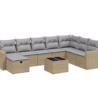 9-tlg. Garten-Sofagarnitur mit Kissen Beige Poly Rattan