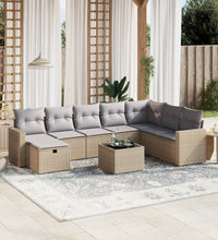 9-tlg. Garten-Sofagarnitur mit Kissen Beige Poly Rattan