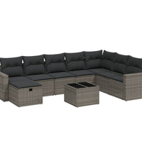 9-tlg. Garten-Sofagarnitur mit Kissen Grau Poly Rattan