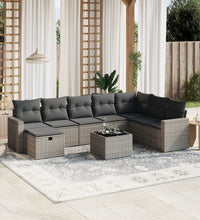 9-tlg. Garten-Sofagarnitur mit Kissen Grau Poly Rattan