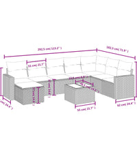 9-tlg. Garten-Sofagarnitur mit Kissen Hellgrau Poly Rattan