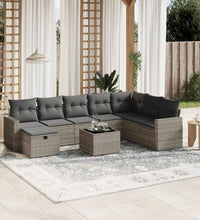 9-tlg. Garten-Sofagarnitur mit Kissen Hellgrau Poly Rattan