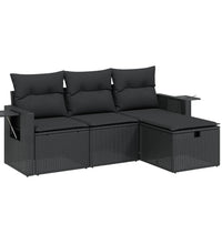 4-tlg. Garten-Sofagarnitur mit Kissen Schwarz Poly Rattan