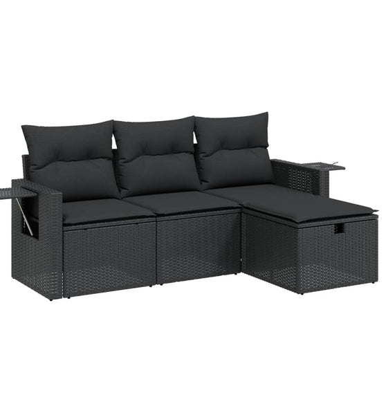 4-tlg. Garten-Sofagarnitur mit Kissen Schwarz Poly Rattan