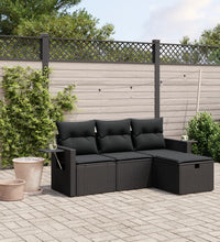 4-tlg. Garten-Sofagarnitur mit Kissen Schwarz Poly Rattan