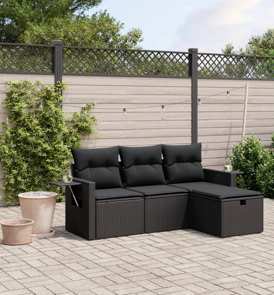 4-tlg. Garten-Sofagarnitur mit Kissen Schwarz Poly Rattan