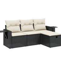 4-tlg. Garten-Sofagarnitur mit Kissen Schwarz Poly Rattan