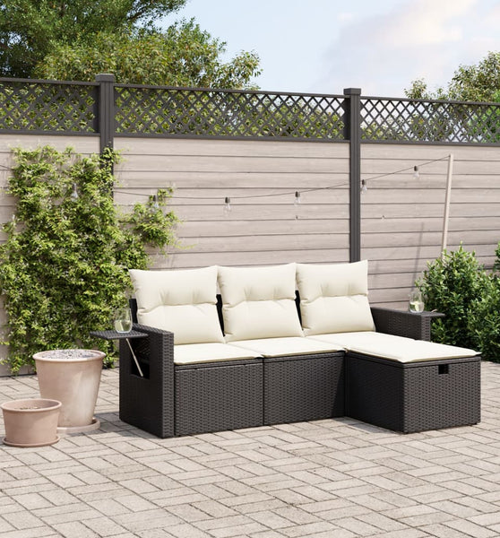 4-tlg. Garten-Sofagarnitur mit Kissen Schwarz Poly Rattan