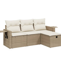 4-tlg. Garten-Sofagarnitur mit Kissen Beige Poly Rattan