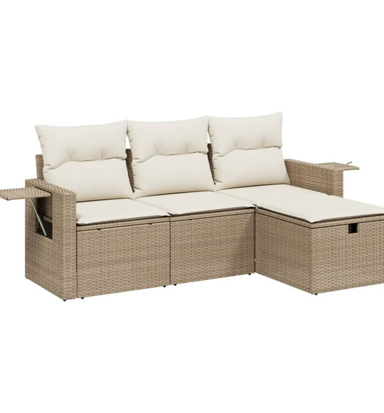 4-tlg. Garten-Sofagarnitur mit Kissen Beige Poly Rattan
