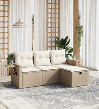 4-tlg. Garten-Sofagarnitur mit Kissen Beige Poly Rattan