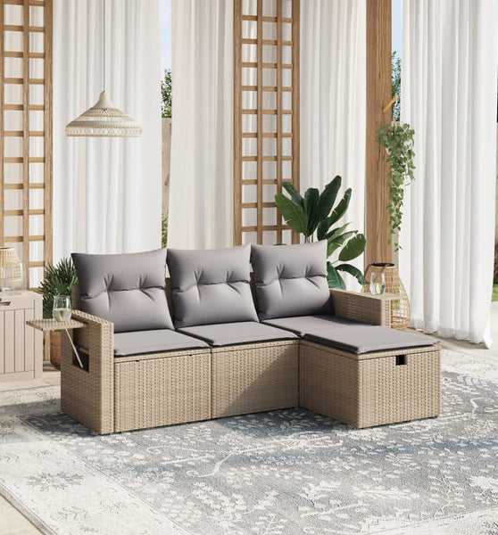 4-tlg. Garten-Sofagarnitur mit Kissen Beigemischung Poly Rattan