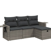 4-tlg. Garten-Sofagarnitur mit Kissen Grau Poly Rattan