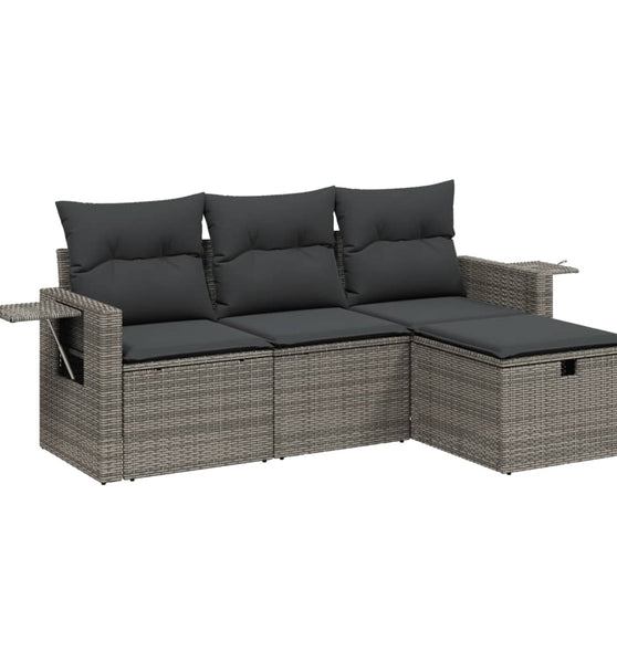 4-tlg. Garten-Sofagarnitur mit Kissen Grau Poly Rattan