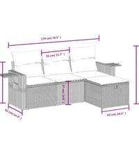 4-tlg. Garten-Sofagarnitur mit Kissen Grau Poly Rattan