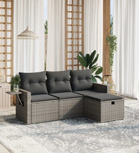4-tlg. Garten-Sofagarnitur mit Kissen Grau Poly Rattan