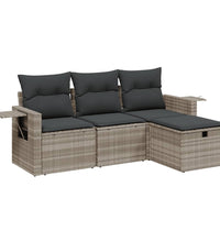 4-tlg. Garten-Sofagarnitur mit Kissen Hellgrau Poly Rattan