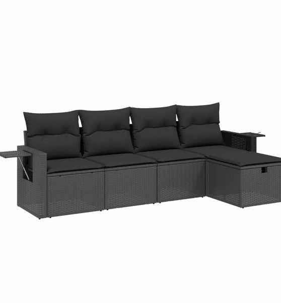 5-tlg. Garten-Sofagarnitur mit Kissen Schwarz Poly Rattan