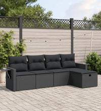 5-tlg. Garten-Sofagarnitur mit Kissen Schwarz Poly Rattan