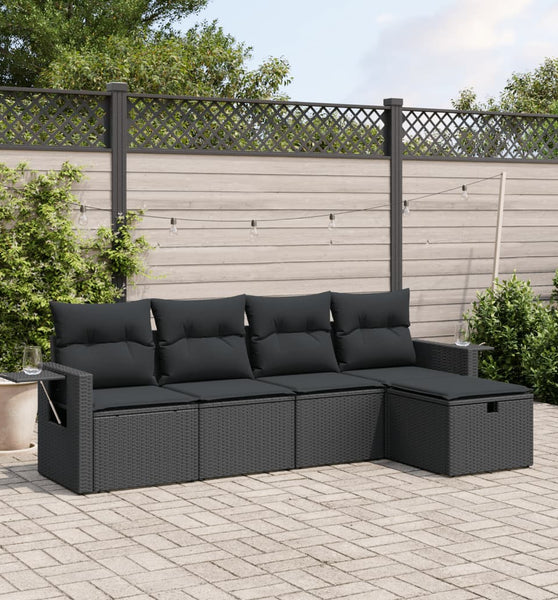 5-tlg. Garten-Sofagarnitur mit Kissen Schwarz Poly Rattan
