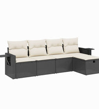 5-tlg. Garten-Sofagarnitur mit Kissen Schwarz Poly Rattan