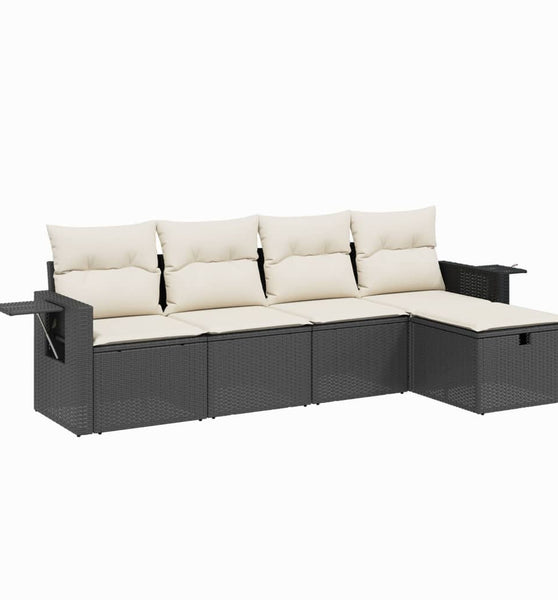 5-tlg. Garten-Sofagarnitur mit Kissen Schwarz Poly Rattan