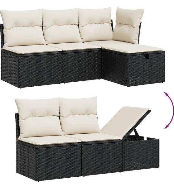 5-tlg. Garten-Sofagarnitur mit Kissen Schwarz Poly Rattan