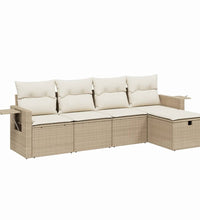 5-tlg. Garten-Sofagarnitur mit Kissen Beige Poly Rattan