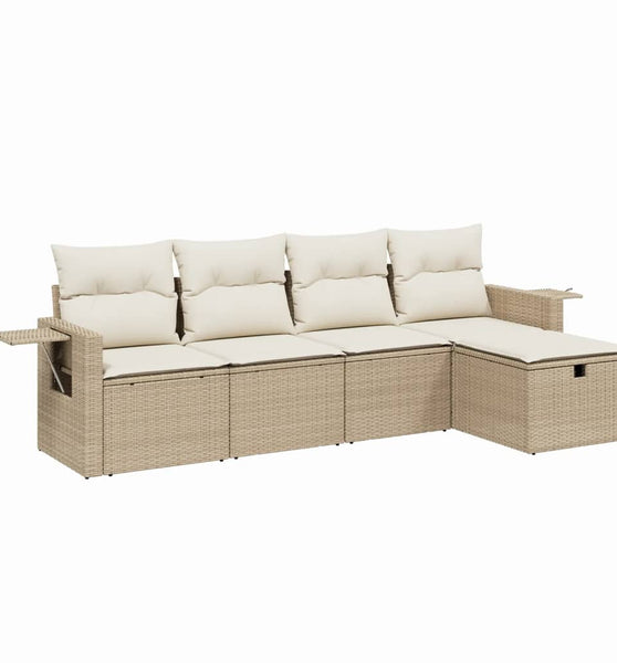 5-tlg. Garten-Sofagarnitur mit Kissen Beige Poly Rattan
