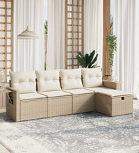 5-tlg. Garten-Sofagarnitur mit Kissen Beige Poly Rattan